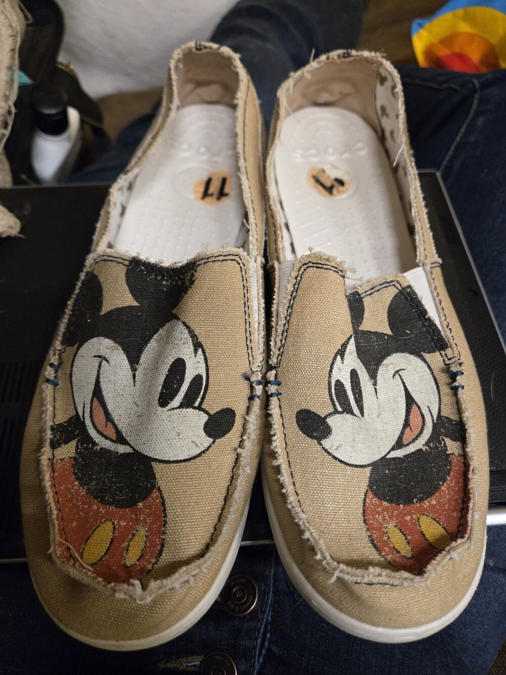 Crocs Disney Melbourne Mickey Mouse Distressed Canvas Loafers Women's Size 11